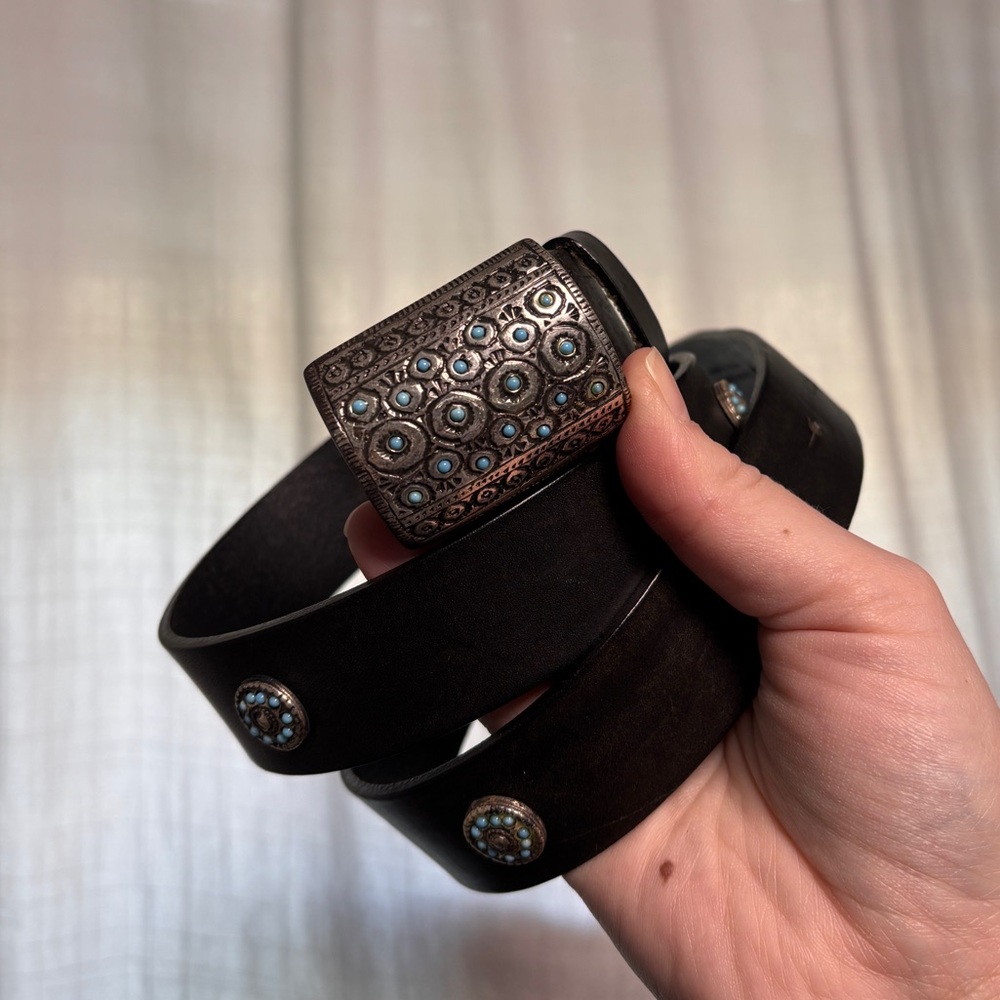 Italian Leather Belt w/ Turquoise Patina Buckle Nordstrom